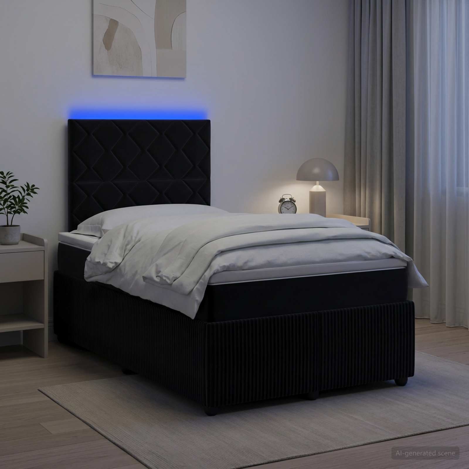 3456037_1.jpg vidaXL LED boxspring posteľ s matracom Čierna 120 x 190 cm Zamat – Obrázok 1