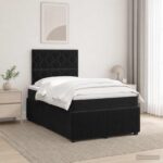 vidaXL LED boxspring posteľ s matracom Čierna 120 x 190 cm Zamat – Obrázok 4