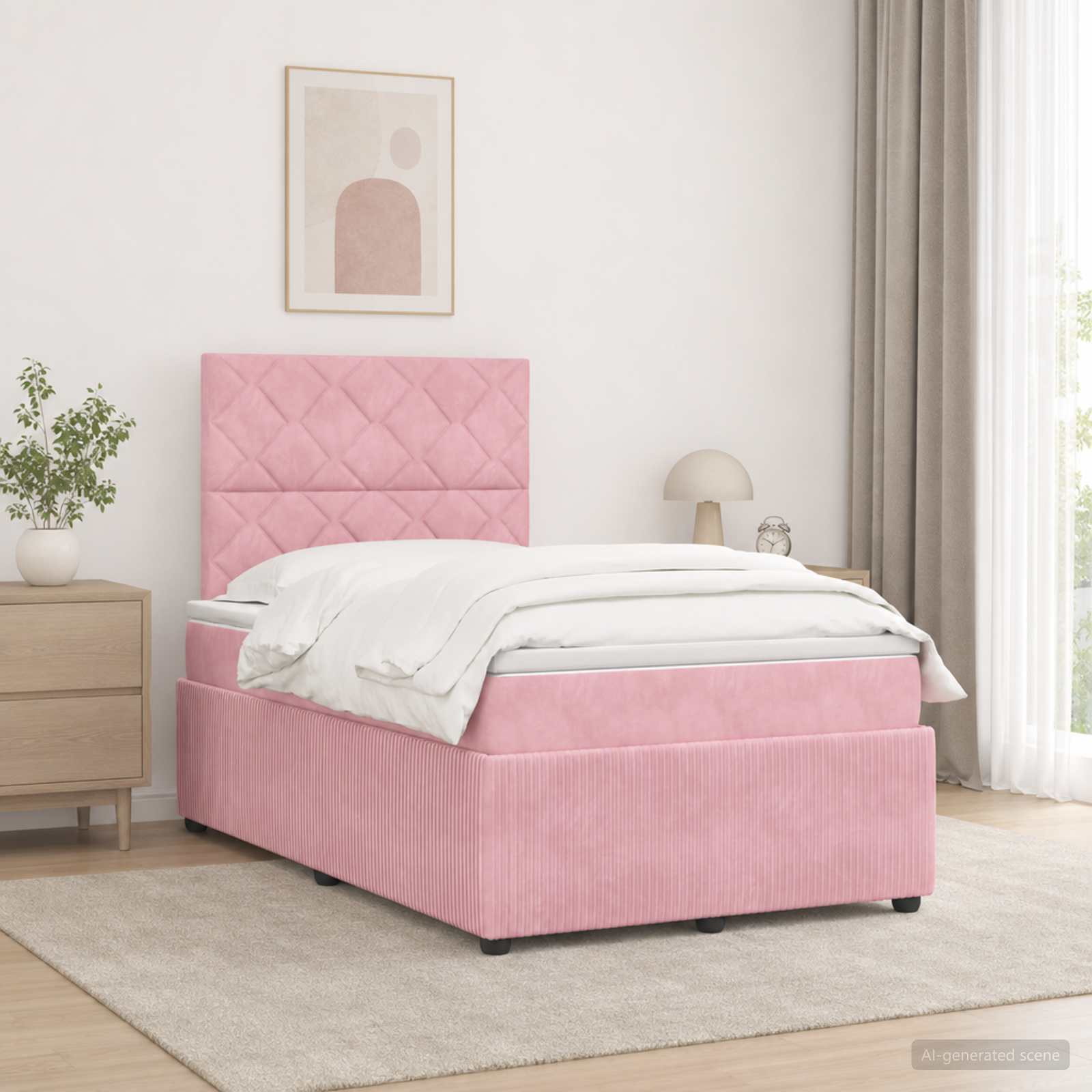 3456040_1.jpg vidaXL LED boxspring posteľ s matracom Ružová 120 x 190 cm Zamat – Obrázok 1