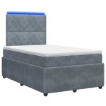 vidaXL LED boxspring posteľ s matracom Tmavosivá 120 x 200 cm Zamat – Obrázok 2