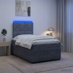 vidaXL LED boxspring posteľ s matracom Tmavosivá 120 x 200 cm Zamat – Obrázok 4