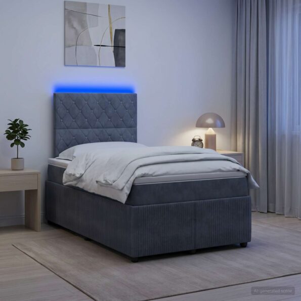 vidaXL LED boxspring posteľ s matracom Tmavosivá 120 x 200 cm Zamat – Obrázok 4