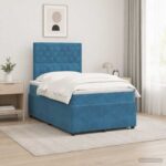 vidaXL LED boxspring posteľ s matracom Modrá 120 x 200 cm Zamat – Obrázok 4