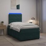 vidaXL LED boxspring posteľ s matracom Tmavozelená 120 x 200 cm Zamat