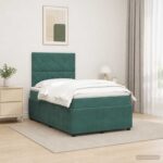 vidaXL LED boxspring posteľ s matracom Tmavozelená 120 x 200 cm Zamat – Obrázok 4