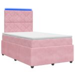 vidaXL LED boxspring posteľ s matracom Ružová 120 x 200 cm Zamat – Obrázok 2
