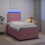 vidaXL LED boxspring posteľ s matracom Ružová 120 x 200 cm Zamat – Obrázok 4