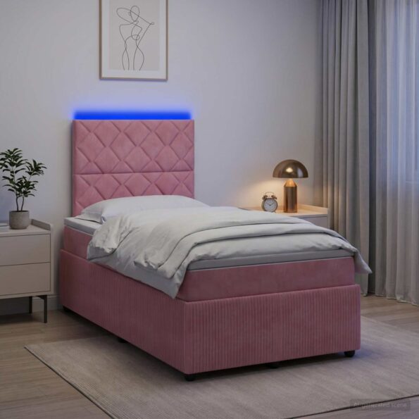 vidaXL LED boxspring posteľ s matracom Ružová 120 x 200 cm Zamat – Obrázok 4
