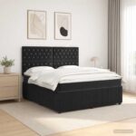vidaXL LED boxspring posteľ s matracom Čierna 140 x 190 cm Zamat – Obrázok 4