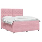 vidaXL LED boxspring posteľ s matracom Ružová 140 x 190 cm Zamat – Obrázok 3