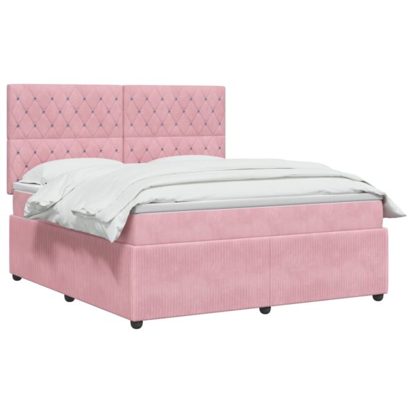 vidaXL LED boxspring posteľ s matracom Ružová 140 x 190 cm Zamat – Obrázok 3