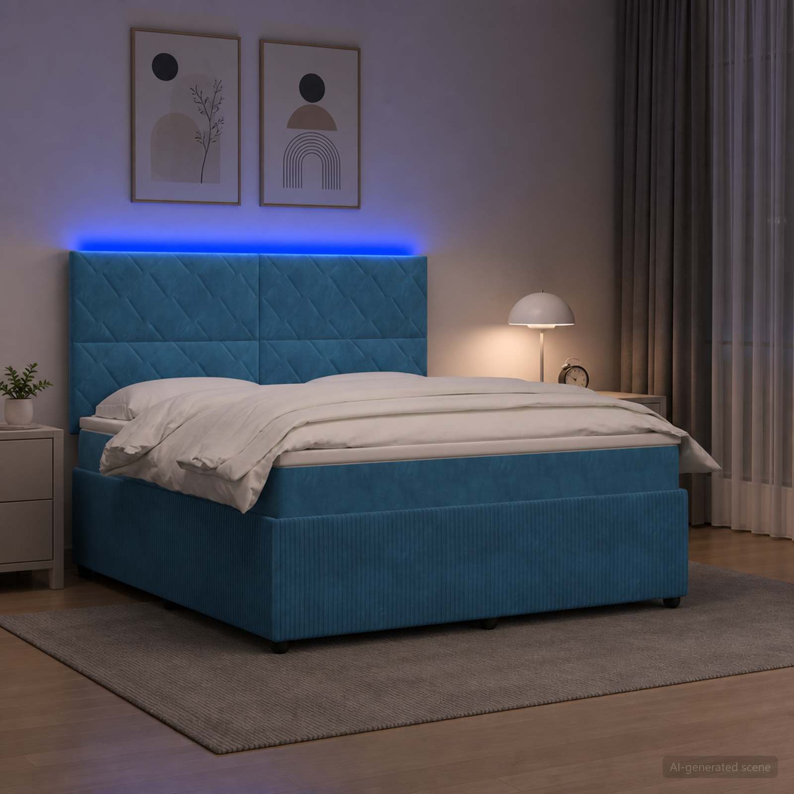 3456075_1.jpg vidaXL LED boxspring posteľ s matracom Modrá 140 x 190 cm Zamat – Obrázok 1