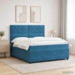 vidaXL LED boxspring posteľ s matracom Modrá 140 x 190 cm Zamat – Obrázok 4