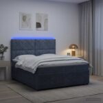 vidaXL LED boxspring posteľ s matracom Tmavosivá 140 x 200 cm Zamat – Obrázok 4