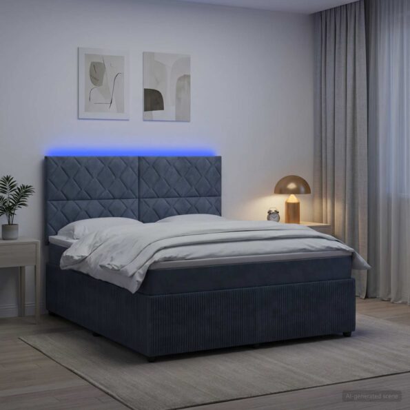 vidaXL LED boxspring posteľ s matracom Tmavosivá 140 x 200 cm Zamat – Obrázok 4