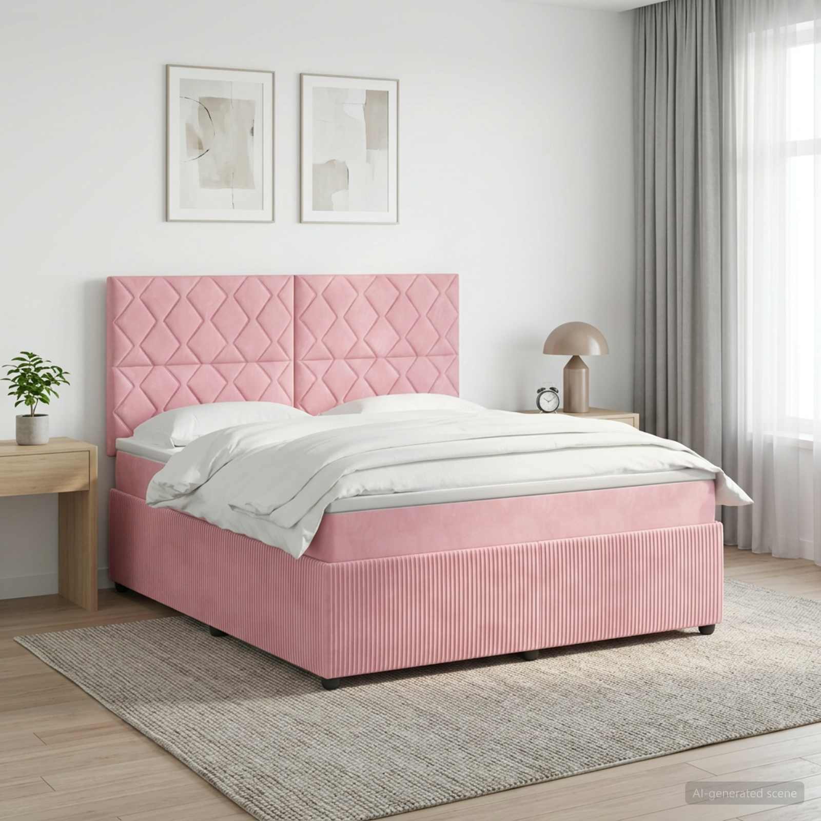 3456094_1.jpg vidaXL LED boxspring posteľ s matracom Ružová 140 x 200 cm Zamat – Obrázok 1