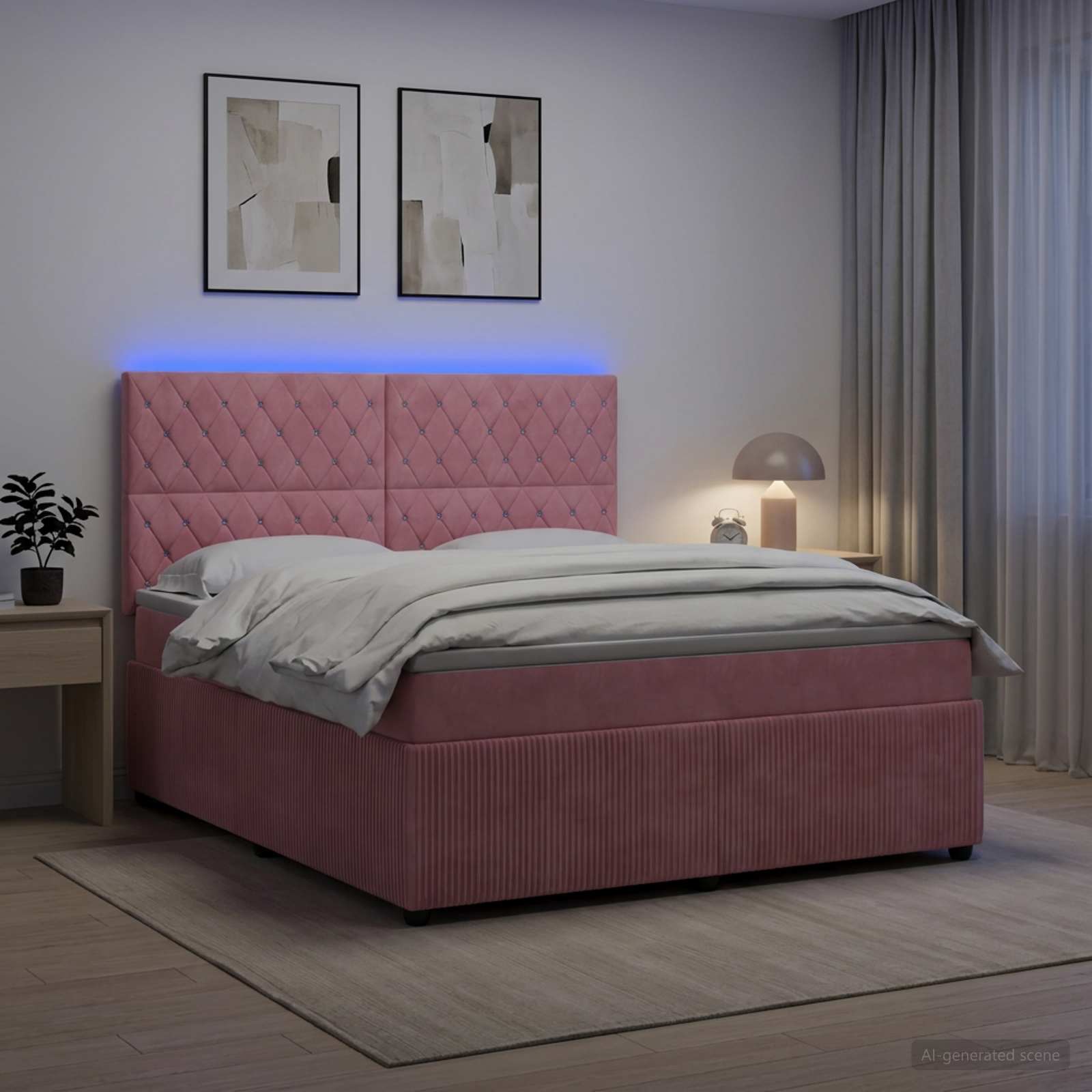 3456100_1.jpg vidaXL LED boxspring posteľ s matracom Ružová 160 x 200 cm Zamat – Obrázok 1