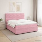 vidaXL LED boxspring posteľ s matracom Ružová 160 x 200 cm Zamat – Obrázok 4