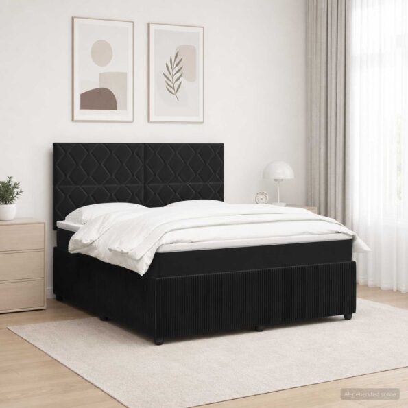 vidaXL LED boxspring posteľ s matracom Čierna 160 x 200 cm Zamat – Obrázok 4