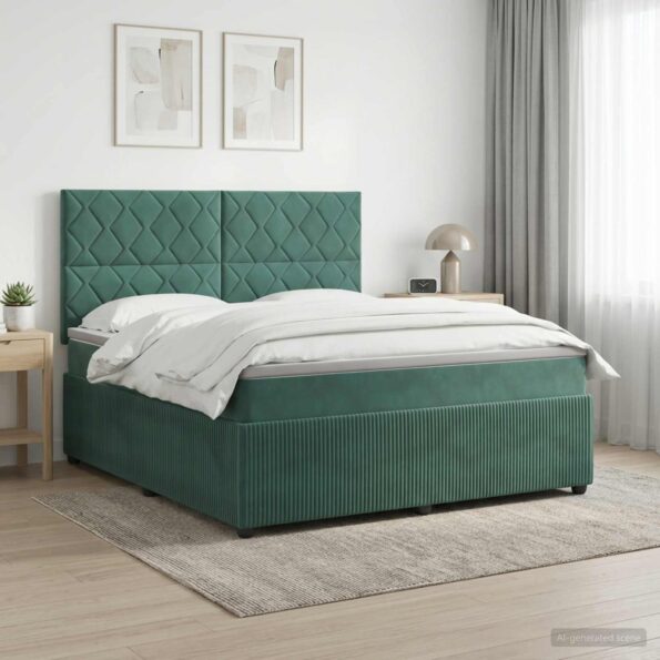vidaXL LED boxspring posteľ s matracom Tmavozelená 160 x 200 cm Zamat – Obrázok 4