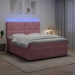 vidaXL LED boxspring posteľ s matracom Ružová 160 x 200 cm Zamat – Obrázok 4