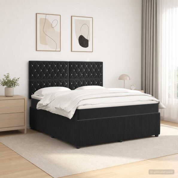 vidaXL LED boxspring posteľ s matracom Čierna 180 x 200 cm Zamat – Obrázok 4