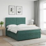 vidaXL LED boxspring posteľ s matracom Tmavozelená 180 x 200 cm Zamat – Obrázok 4