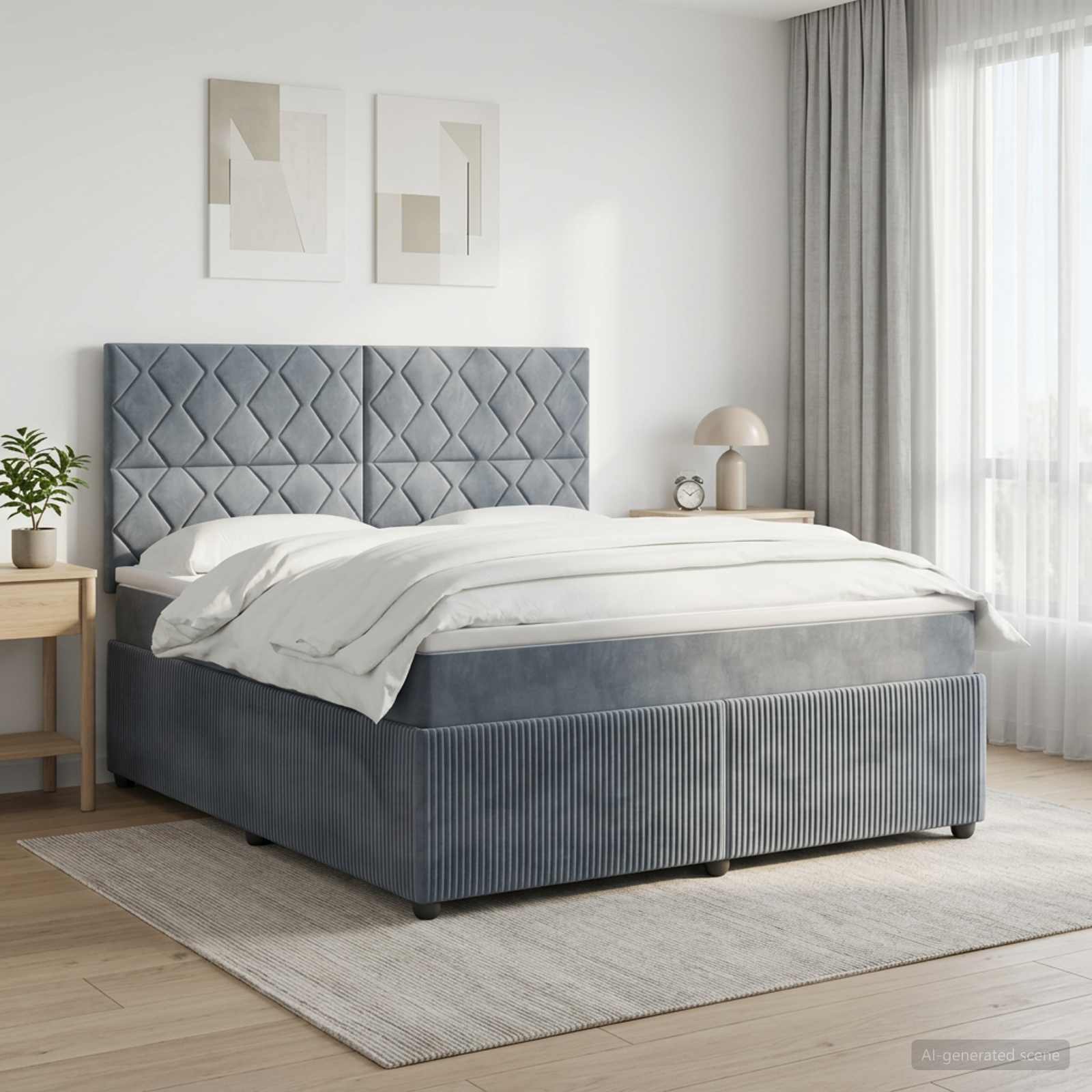 3456126_1.jpg vidaXL LED boxspring posteľ s matracom Tmavosivá 180 x 200 cm Zamat – Obrázok 1