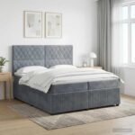 vidaXL LED boxspring posteľ s matracom Tmavosivá 200 x 200 cm Zamat