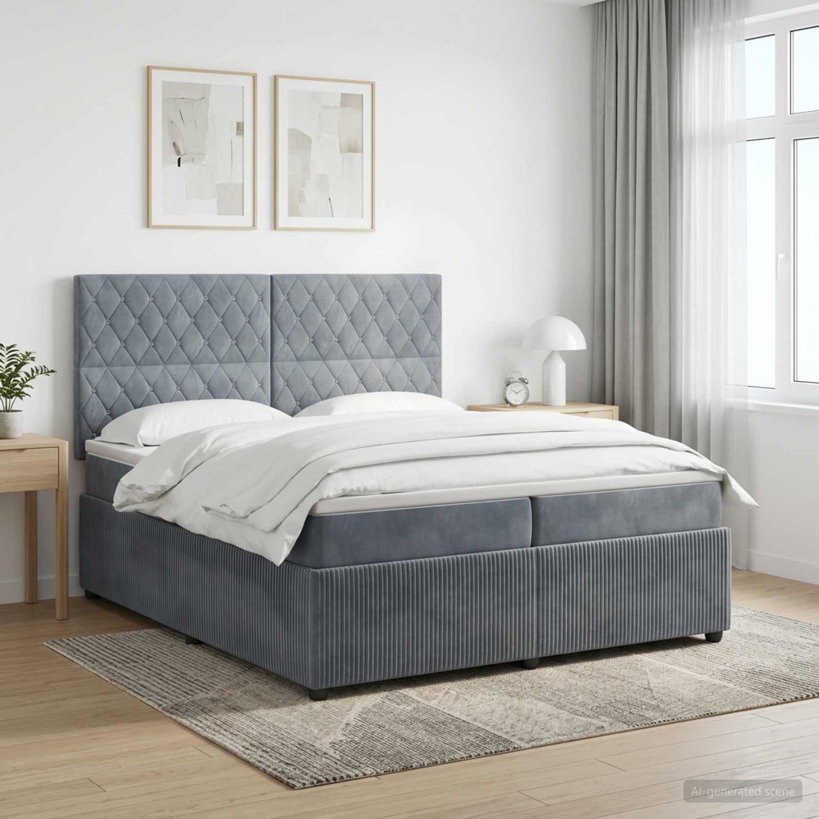 3456132_1.jpg vidaXL LED boxspring posteľ s matracom Tmavosivá 200 x 200 cm Zamat – Obrázok 1