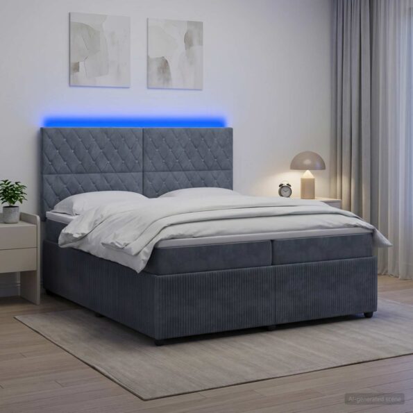 vidaXL LED boxspring posteľ s matracom Tmavosivá 200 x 200 cm Zamat – Obrázok 4