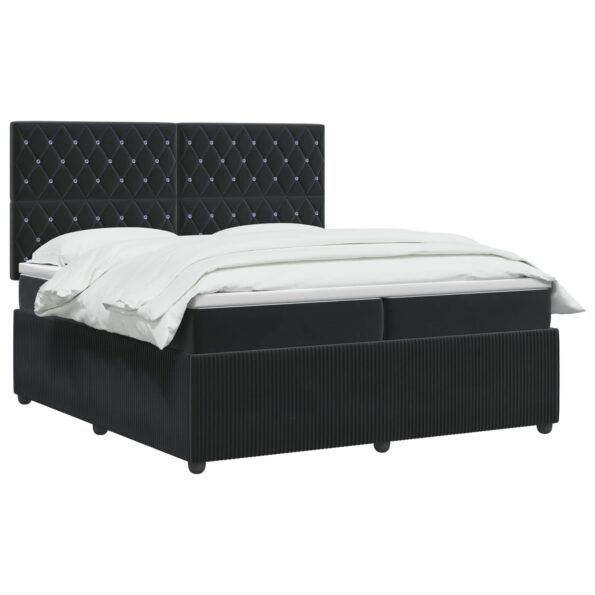 vidaXL LED boxspring posteľ s matracom Čierna 200 x 200 cm Zamat – Obrázok 3