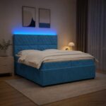 vidaXL LED boxspring posteľ s matracom Modrá 200 x 200 cm Zamat