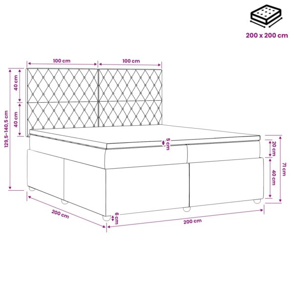 vidaXL LED boxspring posteľ s matracom Modrá 200 x 200 cm Zamat – Obrázok 13