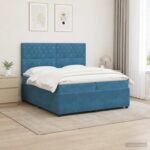 vidaXL LED boxspring posteľ s matracom Modrá 200 x 200 cm Zamat – Obrázok 4