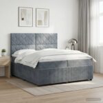 vidaXL LED boxspring posteľ s matracom Tmavosivá 200 x 200 cm Zamat