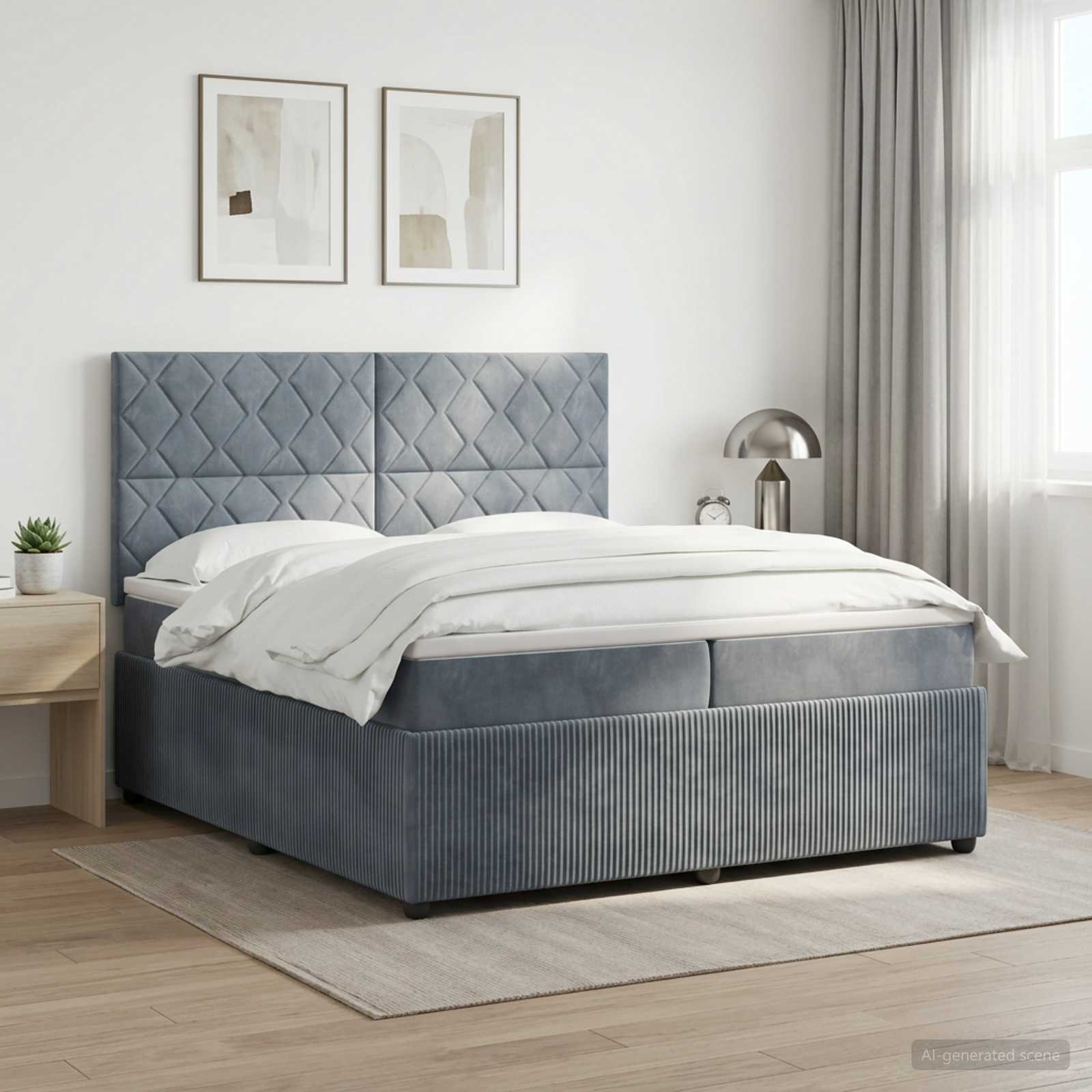 3456144_1.jpg vidaXL LED boxspring posteľ s matracom Tmavosivá 200 x 200 cm Zamat – Obrázok 1