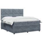 vidaXL LED boxspring posteľ s matracom Tmavosivá 200 x 200 cm Zamat – Obrázok 3