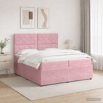vidaXL LED boxspring posteľ s matracom Ružová 200 x 200 cm Zamat
