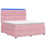vidaXL LED boxspring posteľ s matracom Ružová 200 x 200 cm Zamat – Obrázok 2