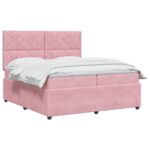 vidaXL LED boxspring posteľ s matracom Ružová 200 x 200 cm Zamat – Obrázok 3
