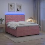 vidaXL LED boxspring posteľ s matracom Ružová 200 x 200 cm Zamat – Obrázok 4