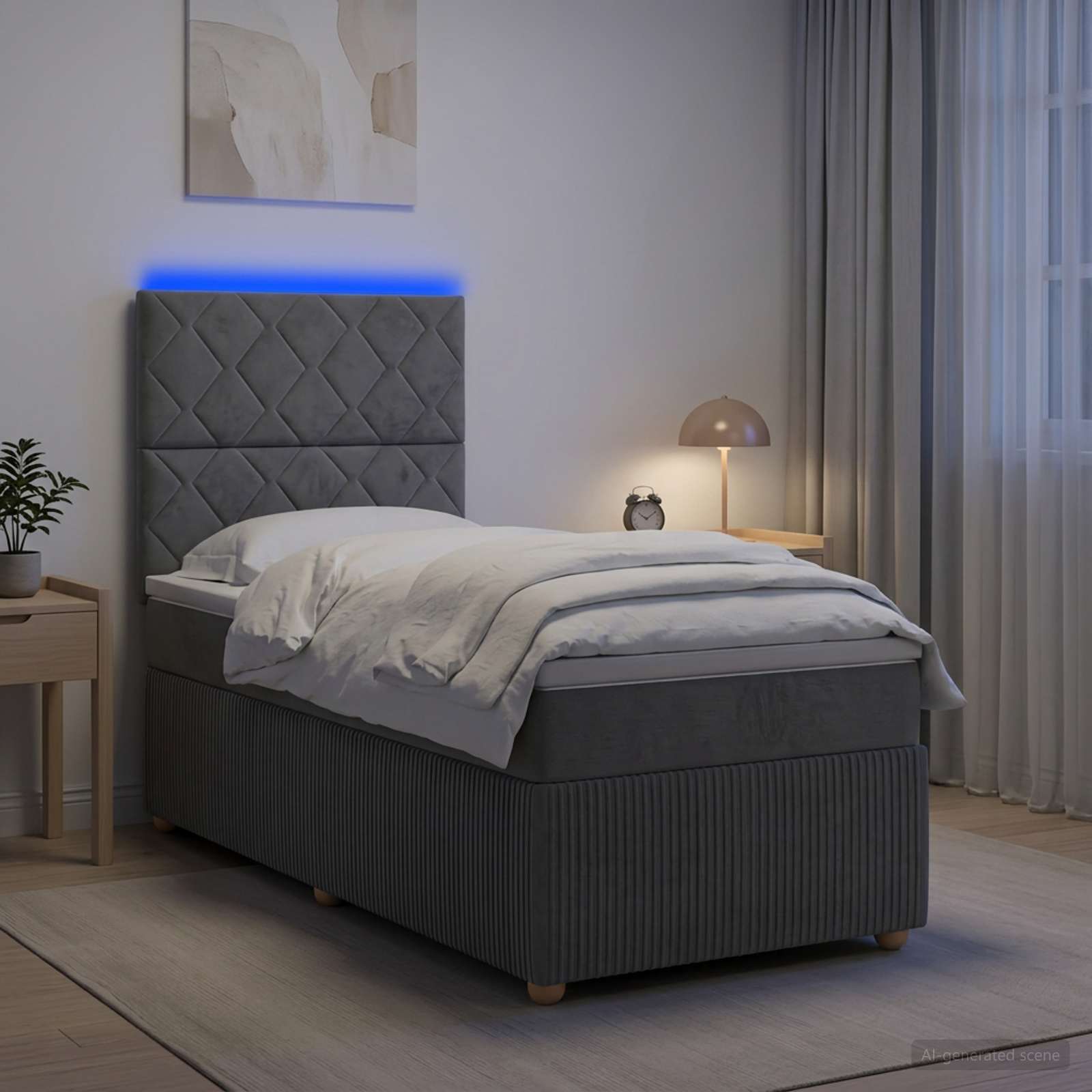3456154_1.jpg vidaXL LED boxspring posteľ s matracom Tmavosivá 90 x 190 cm Látka – Obrázok 1