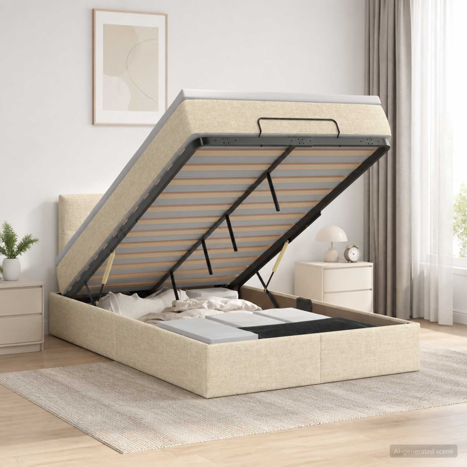 3456314_1.jpg vidaXL Polohovací postel s matrací Krémová 120 x 190 cm Látka – Obrázok 1
