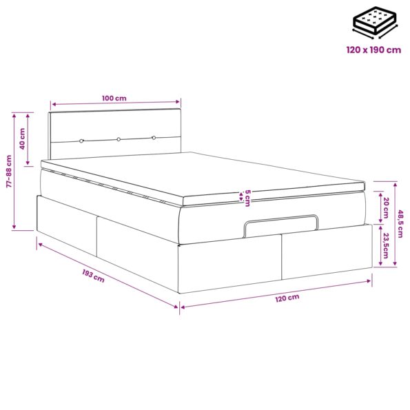 vidaXL Polohovací postel s matrací Krémová 120 x 190 cm Látka – Obrázok 12