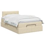 vidaXL Polohovací postel s matrací Krémová 120 x 190 cm Látka – Obrázok 3