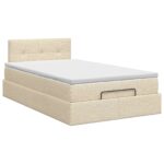 vidaXL Polohovací postel s matrací Krémová 120 x 190 cm Látka – Obrázok 5