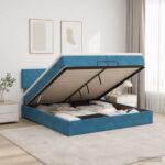 vidaXL Polohovací postel s matrací Tmavomodrá 200 x 200 cm Zamat