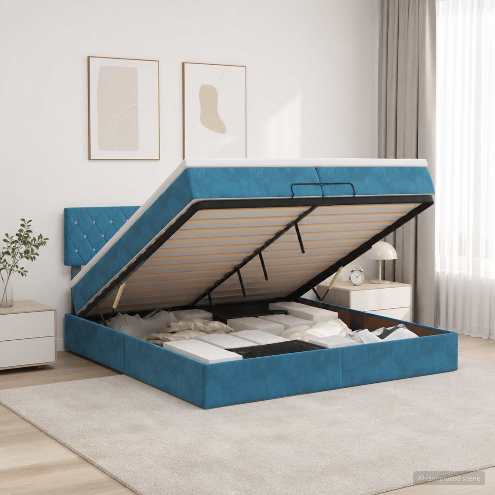 3456511_1.jpg vidaXL Polohovací postel s matrací Tmavomodrá 200 x 200 cm Zamat – Obrázok 1