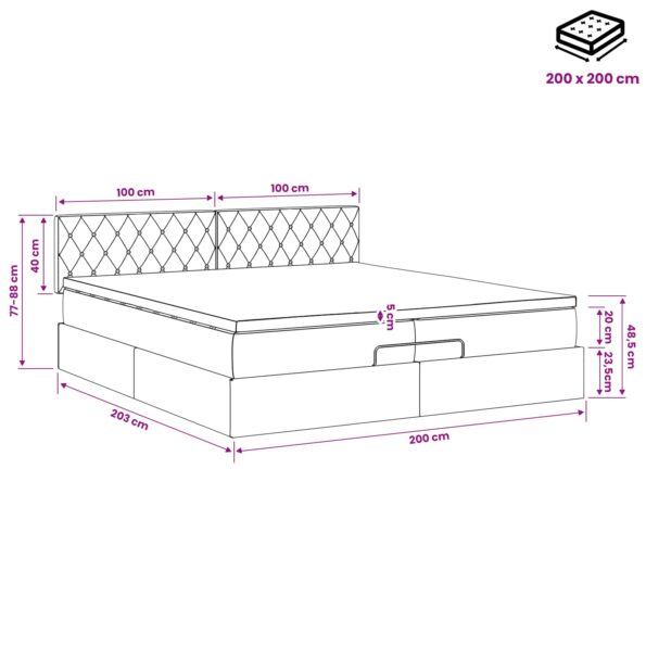 vidaXL Polohovací postel s matrací Tmavomodrá 200 x 200 cm Zamat – Obrázok 12